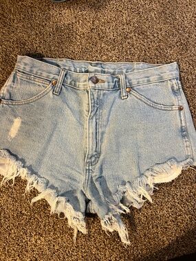 Wrangler Light Blue Frayed Hem Denim Booty Shorts